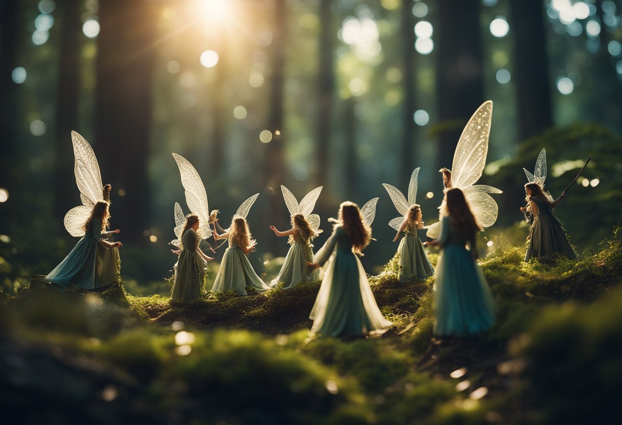 A group of fairies gather in a mystical forest, casting spells and weaving enchantments as their magical powers reach their peak in the 90s, only to slowly fade away as the decade comes to a close